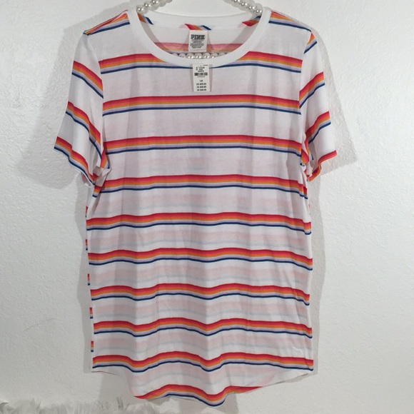 Pink Victoria’s Secret Crew Tee White Rainbow New - Picture 3 of 9